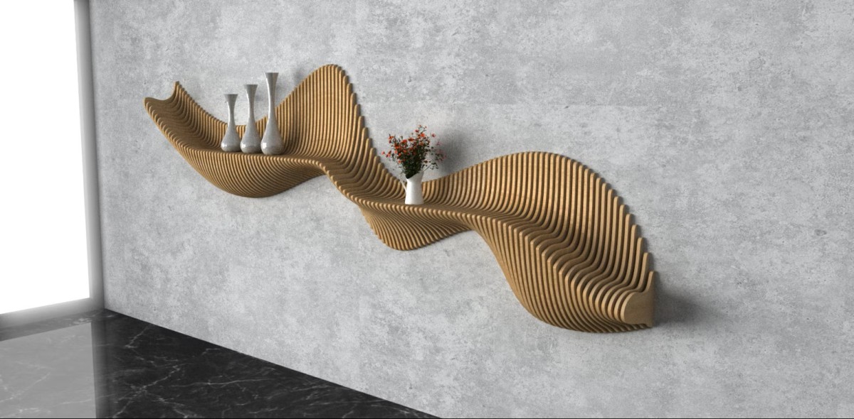 Parametrik Dalgalı Ahşap Duvar Dekoru