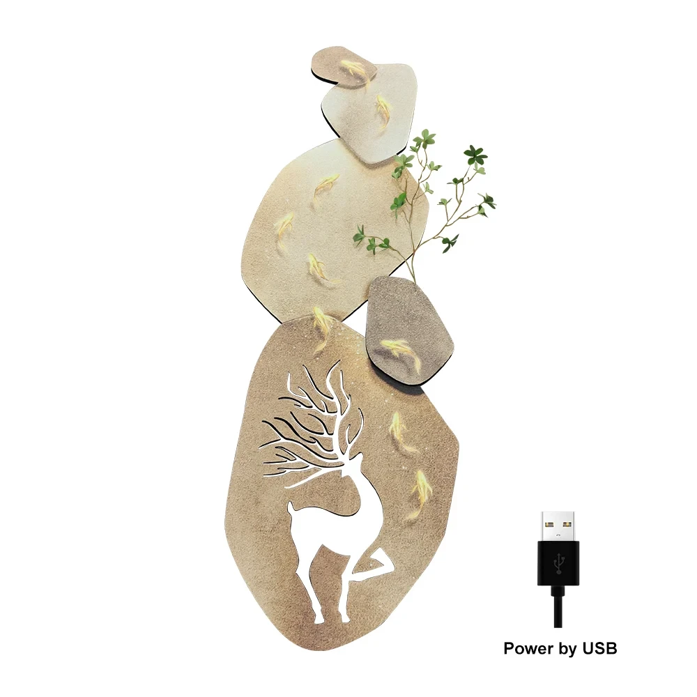 3D Geyik LED Işık Duvar Dekoratif